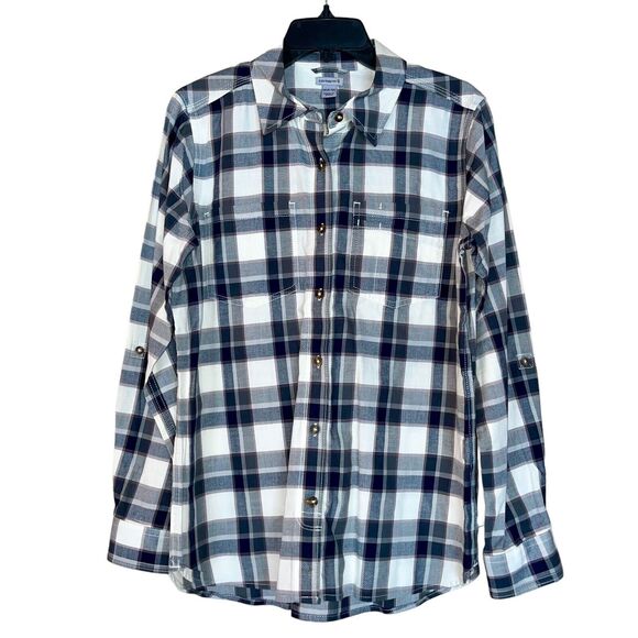 Carhartt Button Up M Gray Plaid Collared Medium Shirt Top Purple - Picture 2 of 11